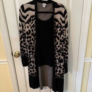 Chico's Black and Tan Animal Print Cardigan